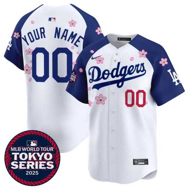 Men%27s Los Angeles Dodgers Active Player Custom White Royal 2025 Tokyo Series Limited Stitched Baseball Jersey